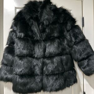 NWT Missguided black faux fur coat